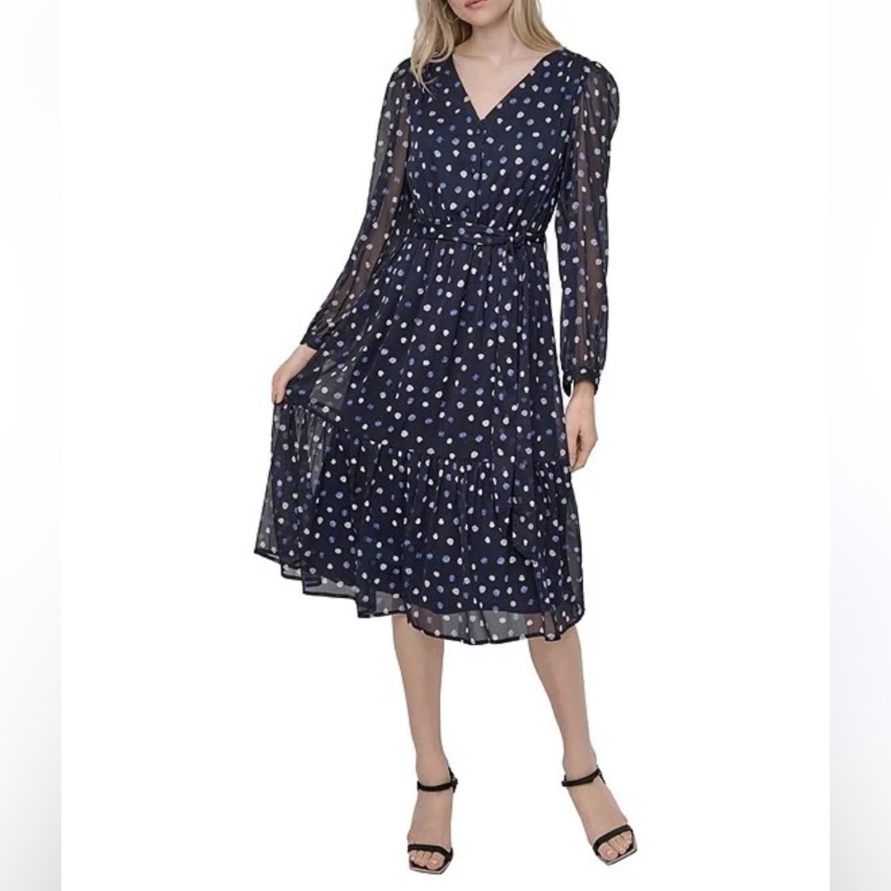 DKNY navy blue midi wrap dress